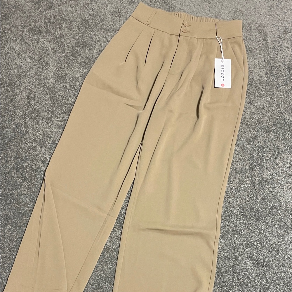 NWT M Beige Pleated Trousers PANTS